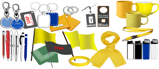 Promotional items: Mugs, flags, lighters, scarves, pens etc 
