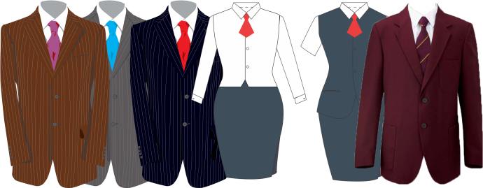 Uniforms: Shirt, Tie, Blazer; Skirt suits